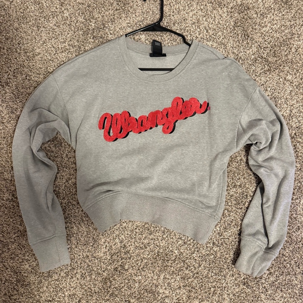 Wrangler Gray Crewneck Sweatshirt with Pink Script Logo